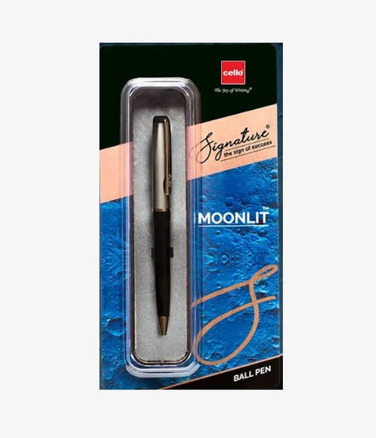 Cello Signature Moonlit Ball Pen , White Gold, Black & Gold Finish, Blue Ink