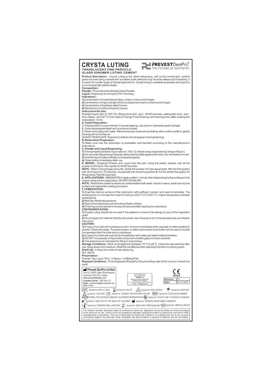 Prevest Denpro Crysta Luting I Glass Ionomer Luting Cement