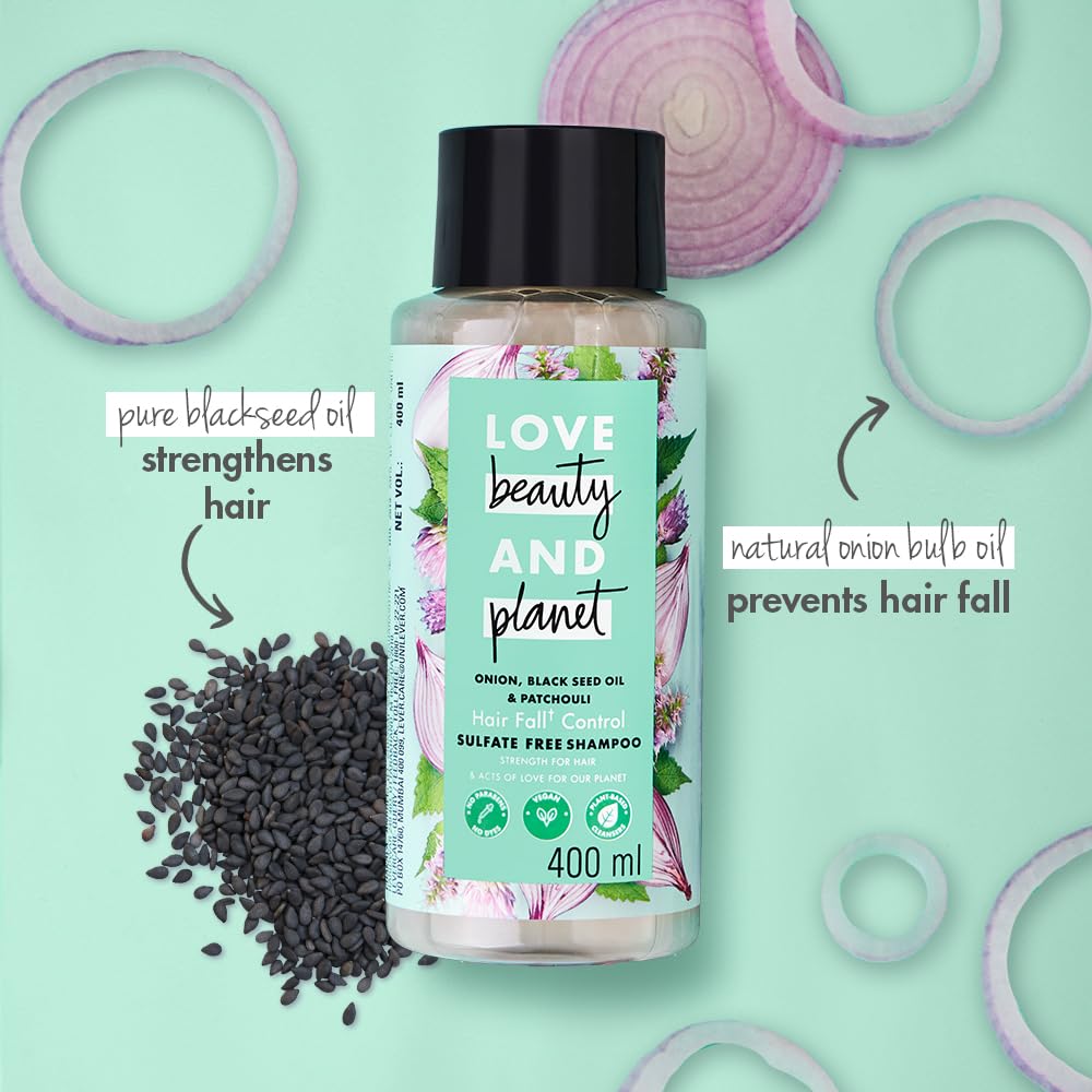 Love Beauty And Planet Onion Oil|| Blackseed & Patchouli Sulfate Free Hairfall Control Shampoo|| No Parabens|| No Dyes|| 400 ml