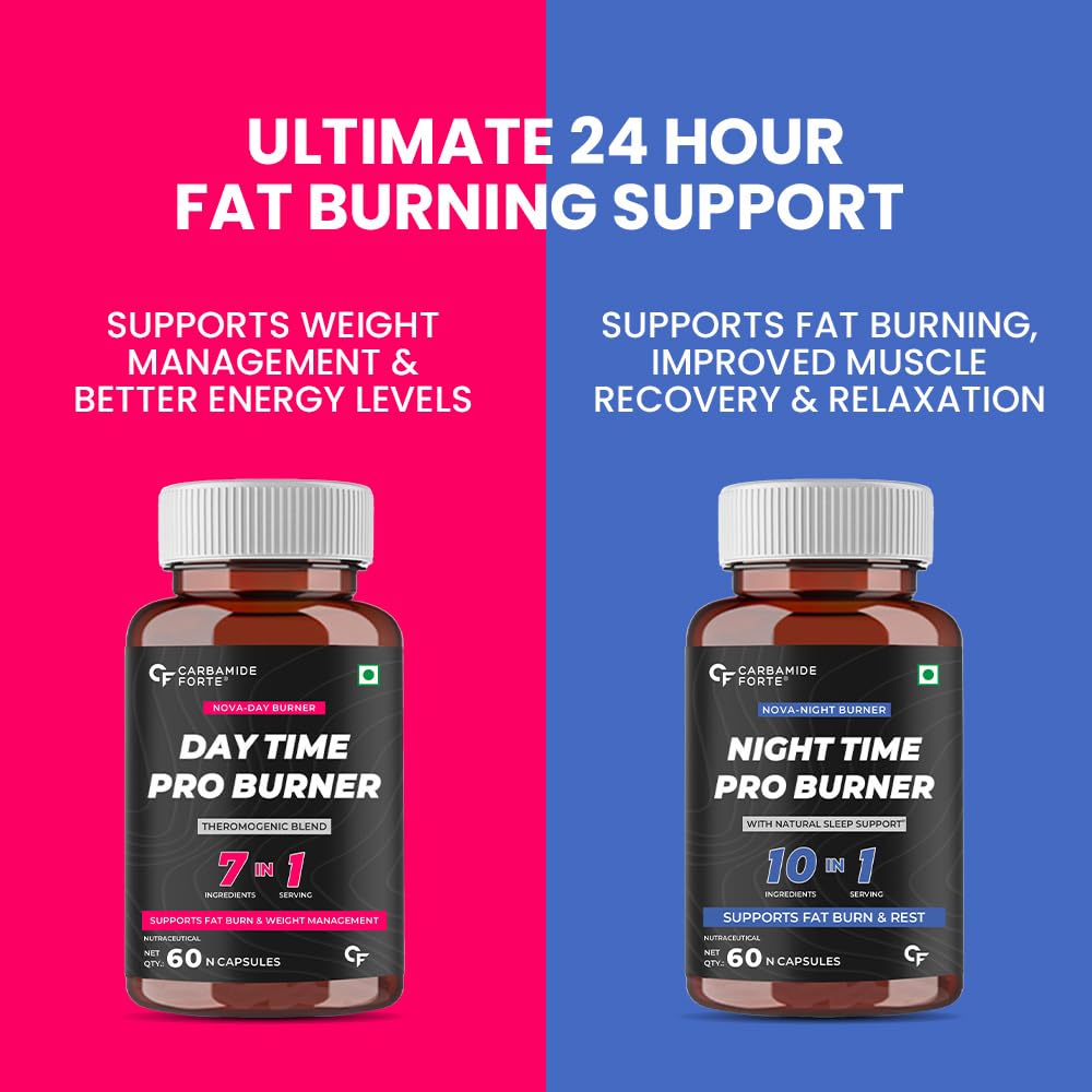 Carbamide Forte Day & Night Fat Burner for Weight Loss With Garcinia Cambogia, 120 count