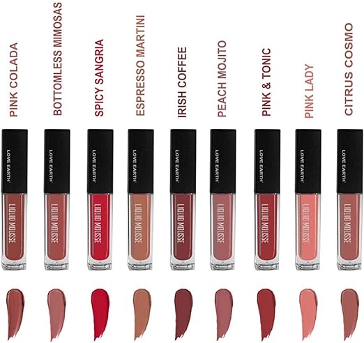Love Earth Liquid Mousse Lipstick Combo Kit | Lightweight, Non-Sticky, Non-Drying,Transferproof, Waterproof Lipstick Set | Lasts Up to 12 hours with Vitamin E and Jojoba Oil (2ml X 9) 18ml