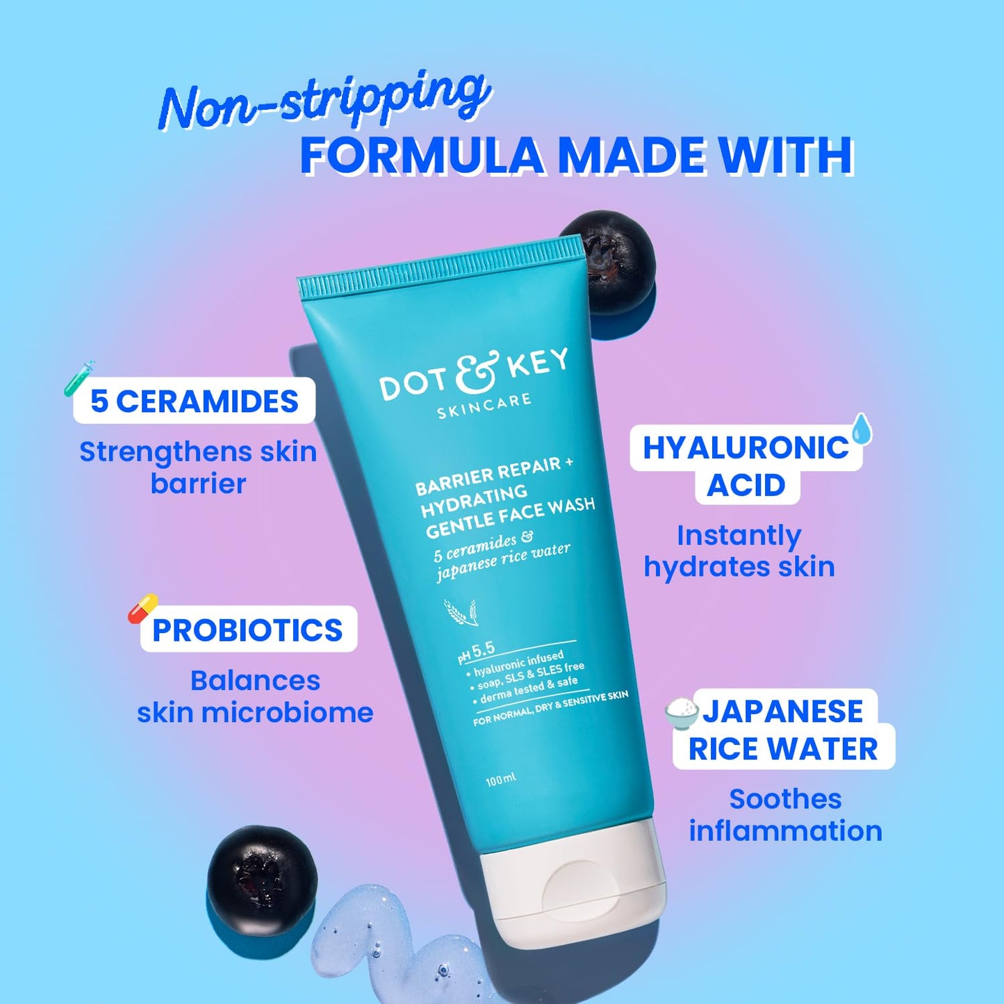 Dot & Key Barrier Repair + Hydrating Gentle Face Wash With Probiotic, 175 ml