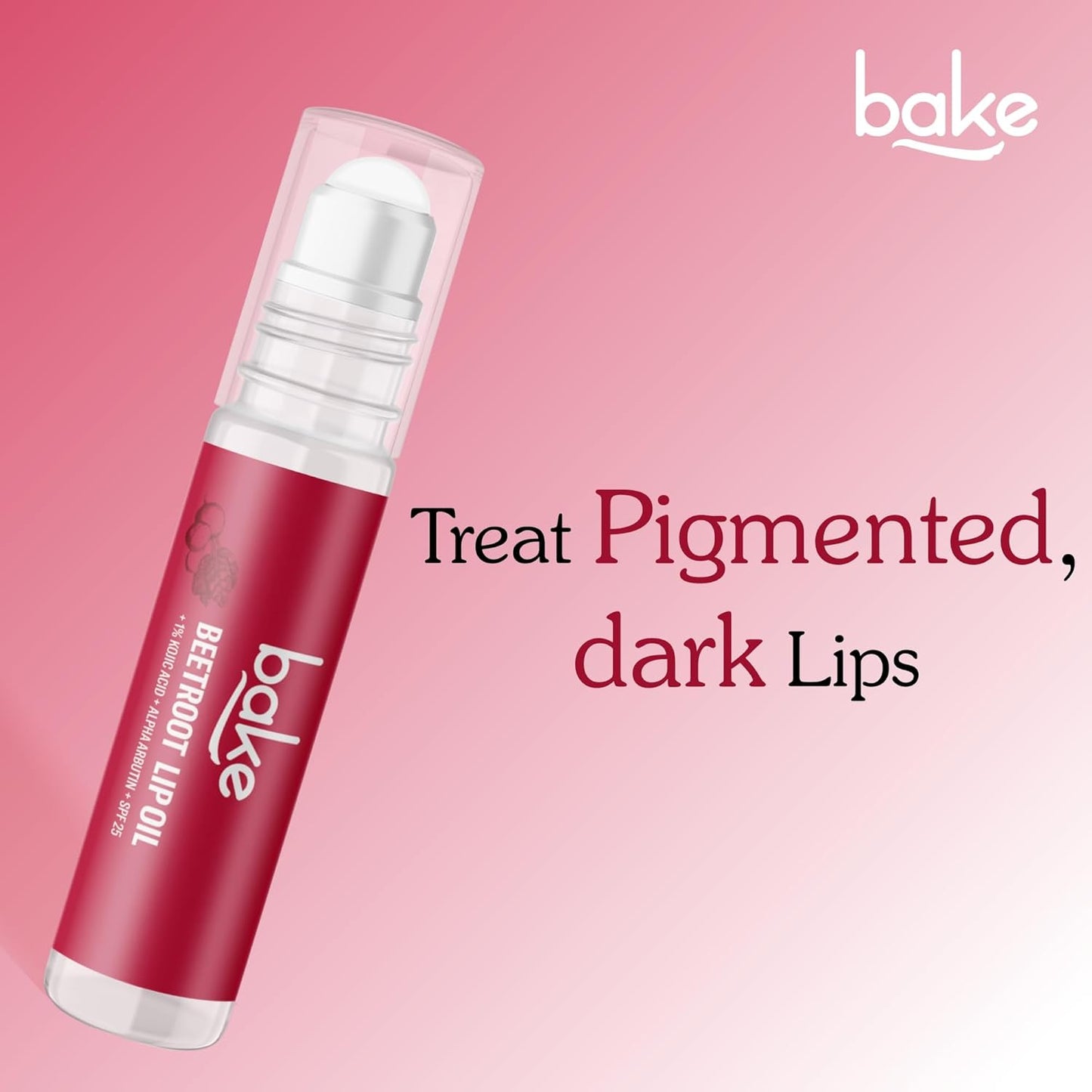 BAKE 1% Kojic Acid Beetroot Tinted Brightening Lip Balm Oil for Dark & Pigmented Lips with SPF 25 PA++++ with Alpha Arbutin - 15g