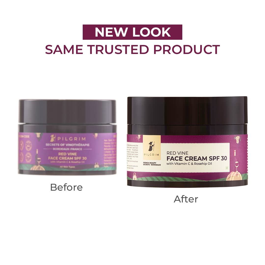 Pilgrim French Red Vine Face Cream with SPF 30 Sunscreen, Sun Protection PA+++, 50 gm