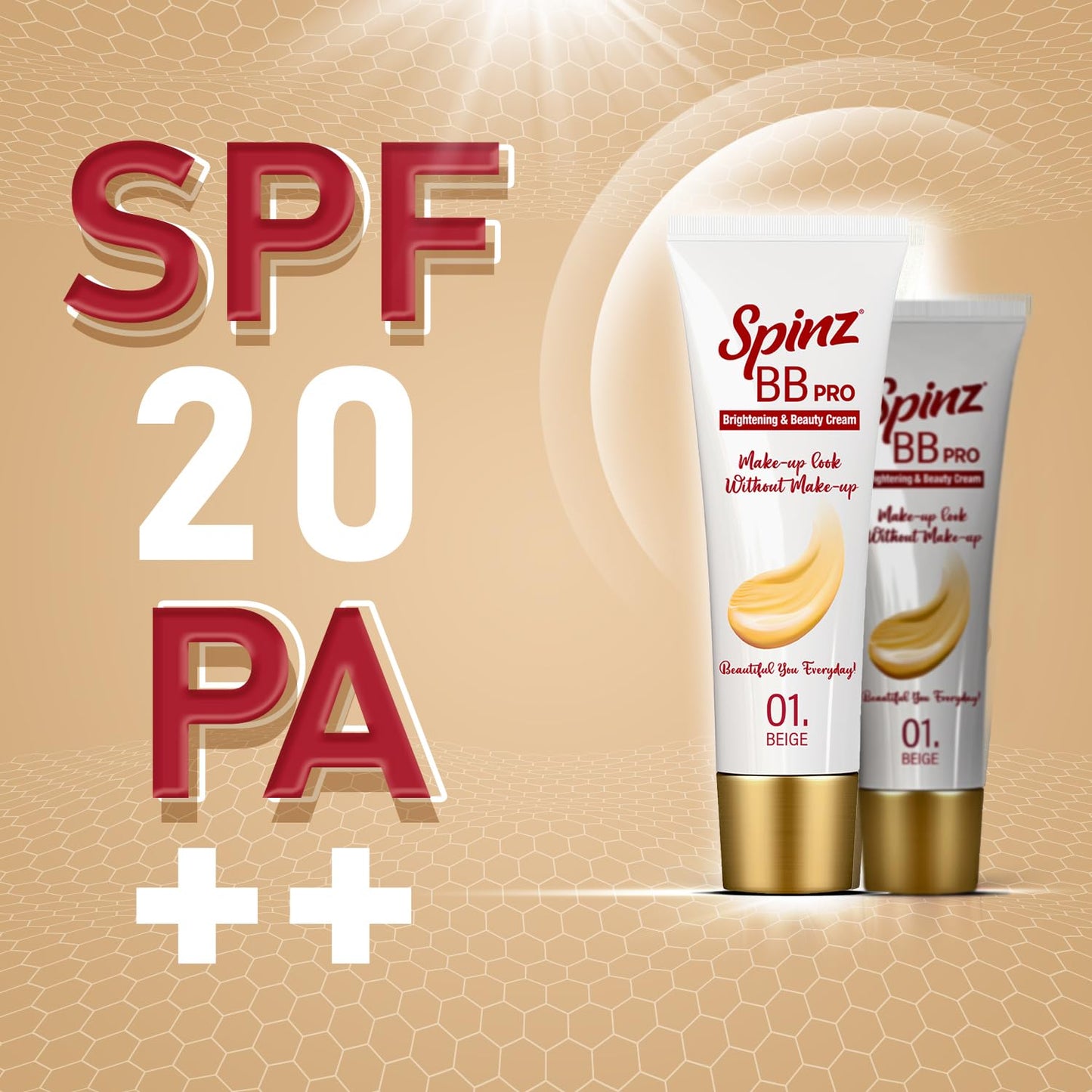 SpinZ Bb Pro Brightening & Beauty Full Coverage Radiant Face Cream With Spf 20 Pa++ (Beige 01)- 29 gm Pack of 2
