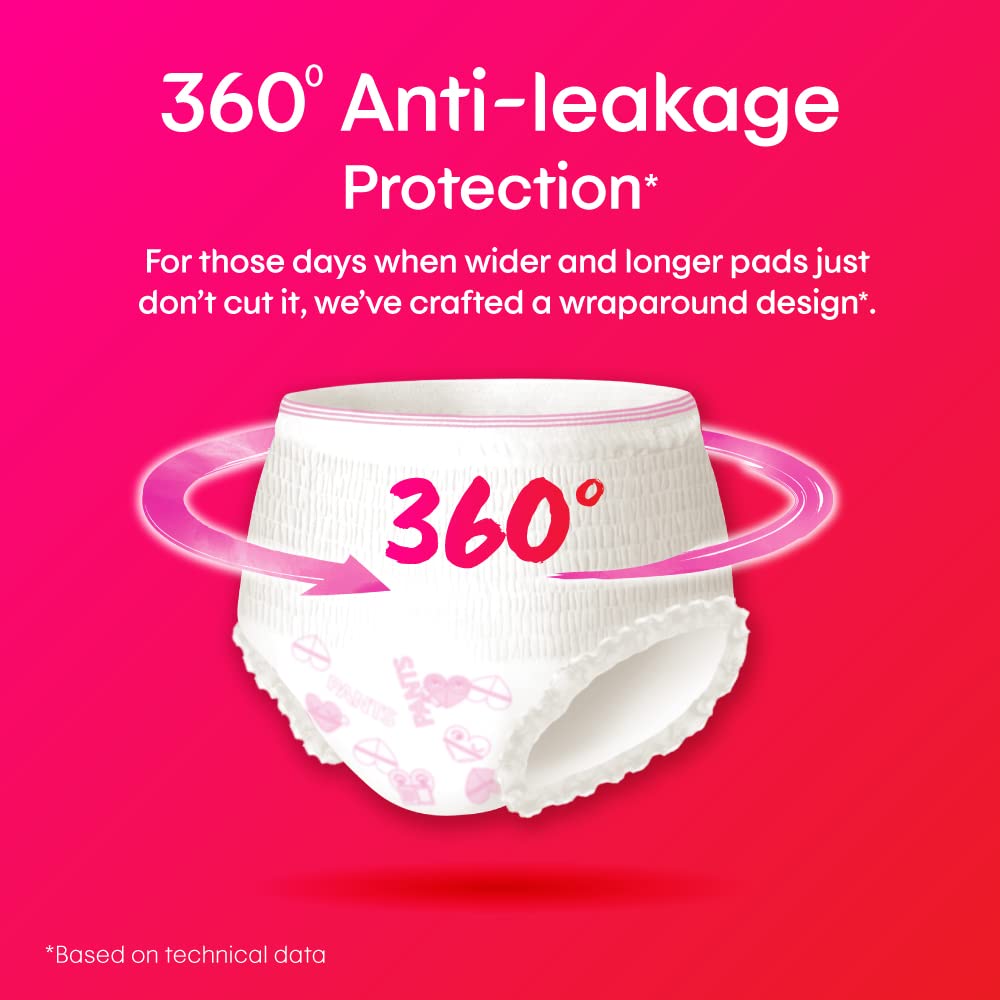 Kotex Overnight Period Panties (Medium/Large size, pack of 10 panties) for heavy flow period protection | with 360 degree anti-leakage design & airy-soft fabric | 1 panty = ~3 regular pads