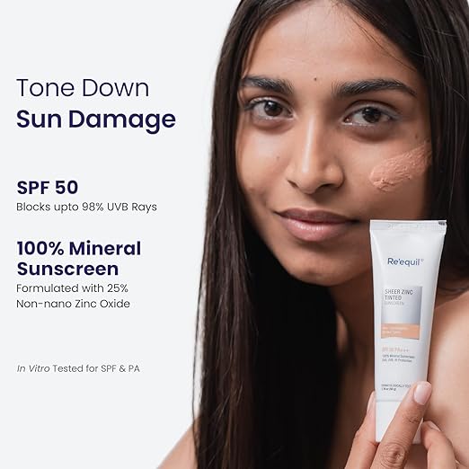 Re'Equil Sheer Zinc Tinted Sunscreen 50g SPF 50 PA+++ - 100% Mineral Sunscreen Cream