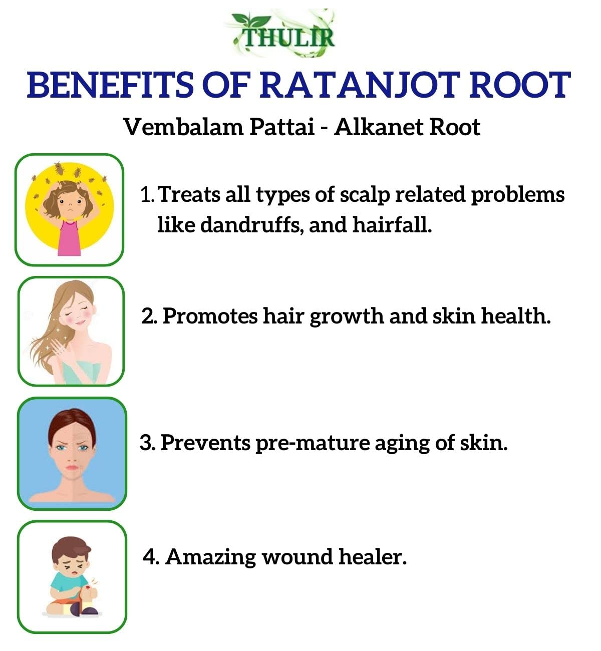 THULIR Vembalam Pattai For Hair Growth - 100 Gms | Ratanjot Root | Onosma Echiodes | Alkanet Root For Hair | Alkanna Tinctoria | Laljadi | Rattan Jot | Vembada