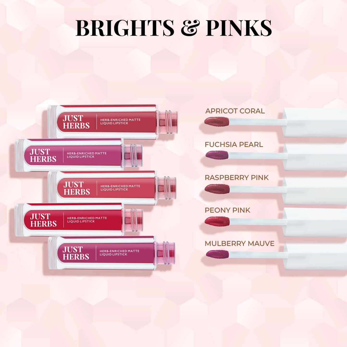 Just Herbs Ayurvedic Liquid Matte Lipstick Kit Set Of 5, Brights & Pinks, 5 ml (Pack of 2)