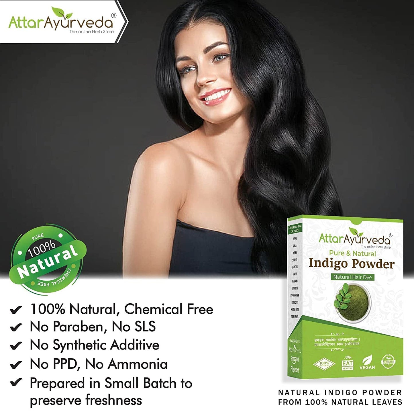 Attar Ayurveda Indigo Powder For Black Hair, 400 gm