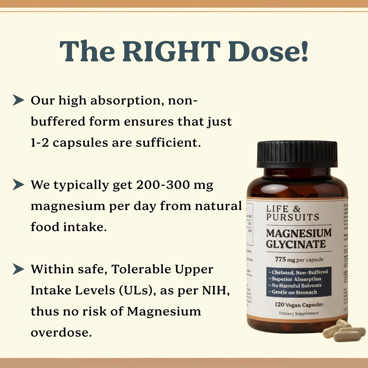 Life & Pursuits Pure Magnesium Glycinate 775 mg – 120 Vegan Capsules | 100 mg Magnesium per Capsule