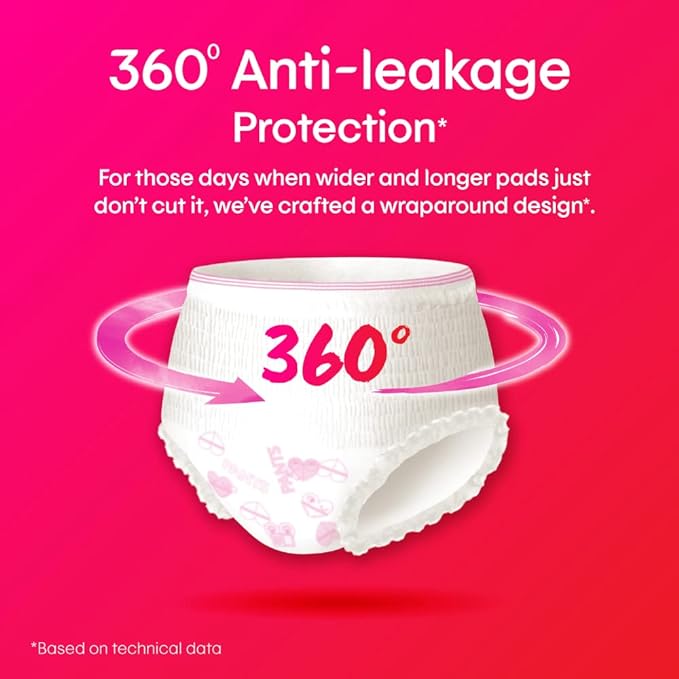 Kotex Overnight Period Panties (Medium/Large size, pack of 4 panties) for heavy flow period protection | with 360 degree anti-leakage design & airy-soft fabric