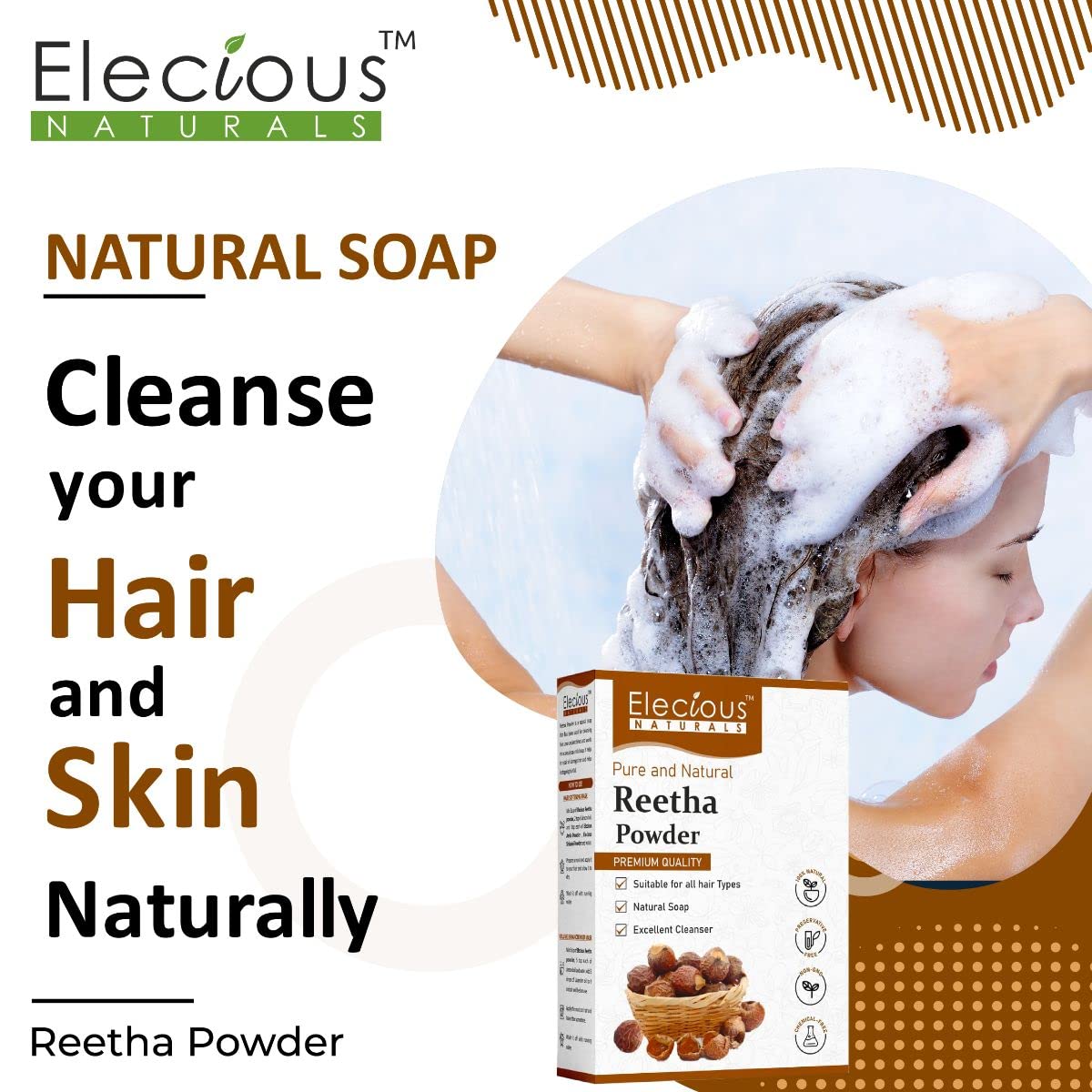Elecious Pure Reetha Powder for Hair, 200 gm