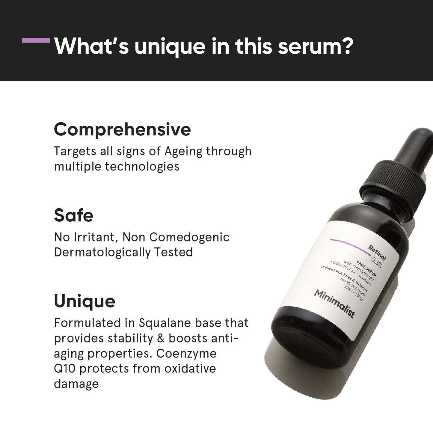 Minimalist 0.3% Retinol Face Serum For Anti Aging For Beginners | Night Face Serum - For Women & Men , 30 ml