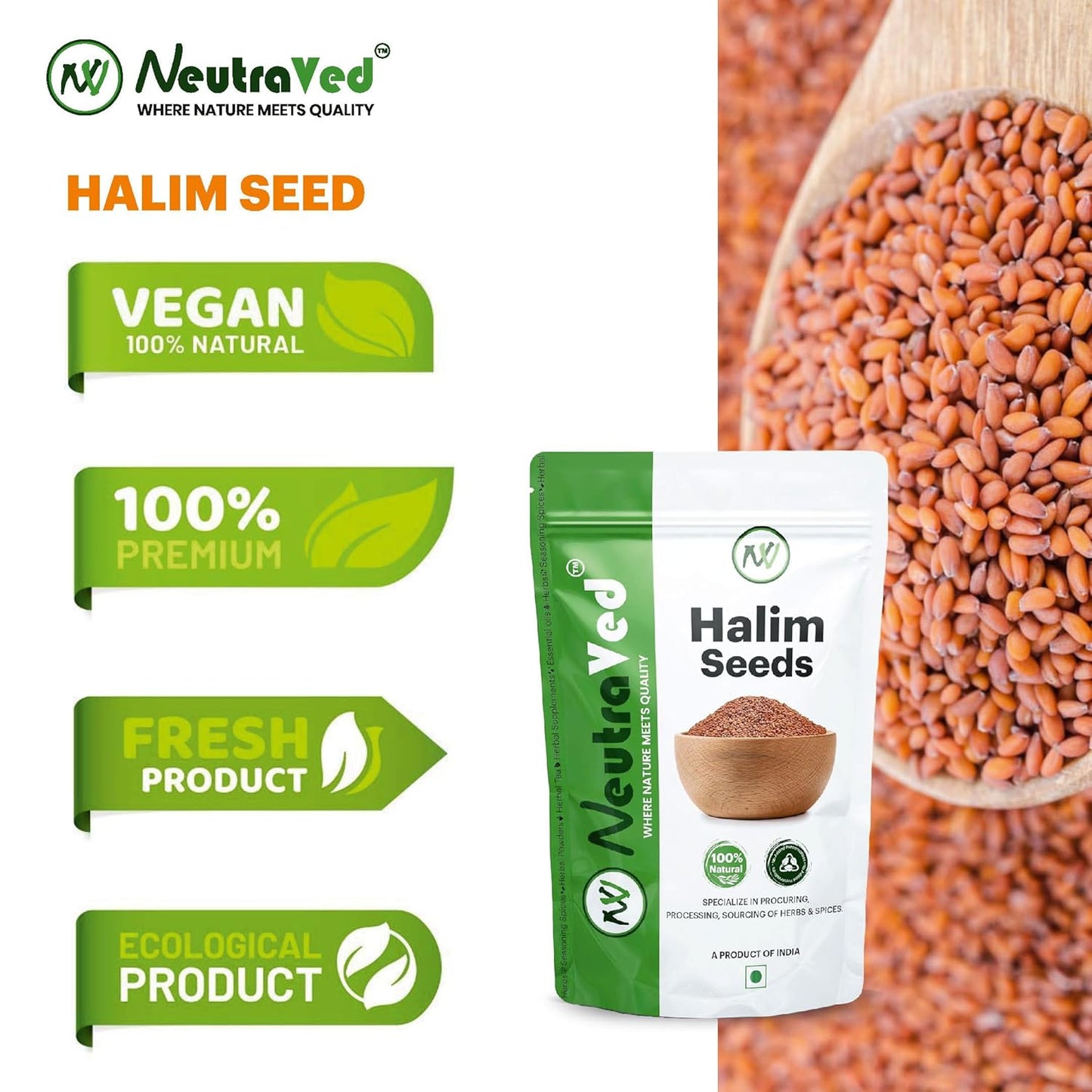 NeutraVed Halim Seeds 350g | Aliv for Eating Superfood & Hair Growth | Asaliya | Garden Cress | Haleem Seeds | Immunity Booster - 350g