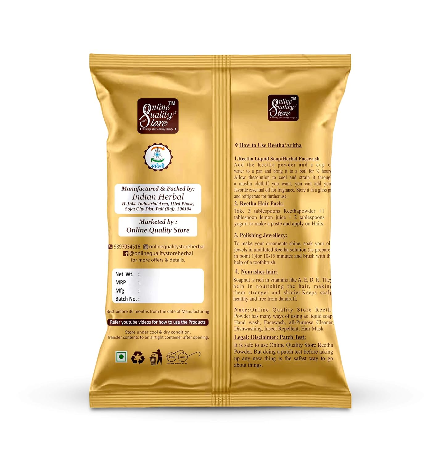 Online Quality Store Amla Reetha Shikakai, Bhringraj and Hibiscus Powder for Hair (250 g)