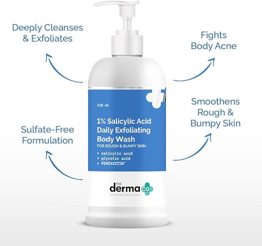 The Derma Co 1% Salicylic Acid Daily Exfoliating Body Wash To Prevent Body ACNE & Cleanse Skin- 250 ml