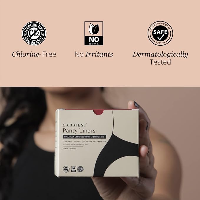 Carmesi Panty Liners For Sensitive Skin Naturally Soft & Plant Based Rash, 60 count