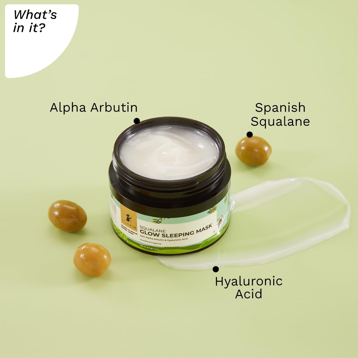 Pilgrim Spanish Squalane (Plant) Glow Sleeping Mask with alpha arbutin & hyaluronic acid - 50 gm
