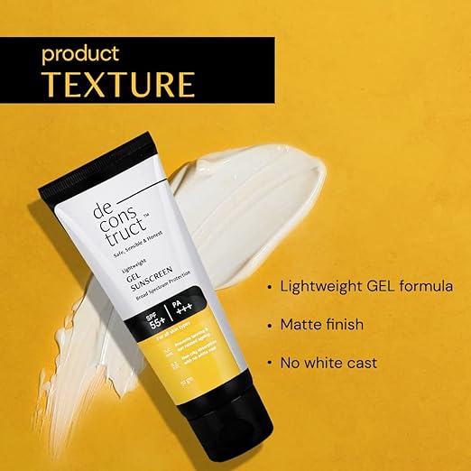 Deconstruct Lightweight Gel Sunscreen| SPF 55+ and PA+++ - No White Cast for Men & Women, 50gm