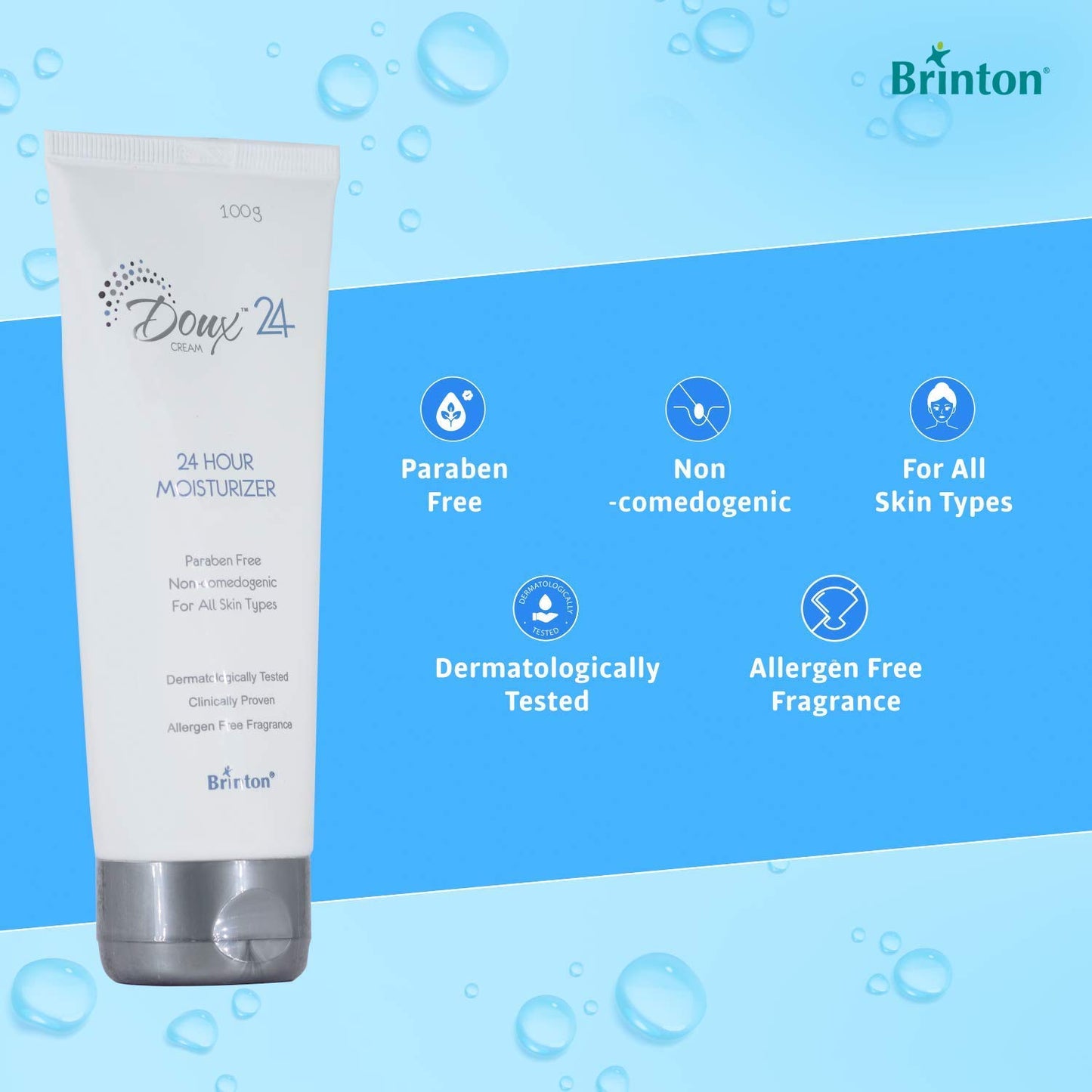 Brinton Doux 24 Hour Moisturizer Cream, Lightweight, Non-Greasy, Non-Irritating, 100 gm