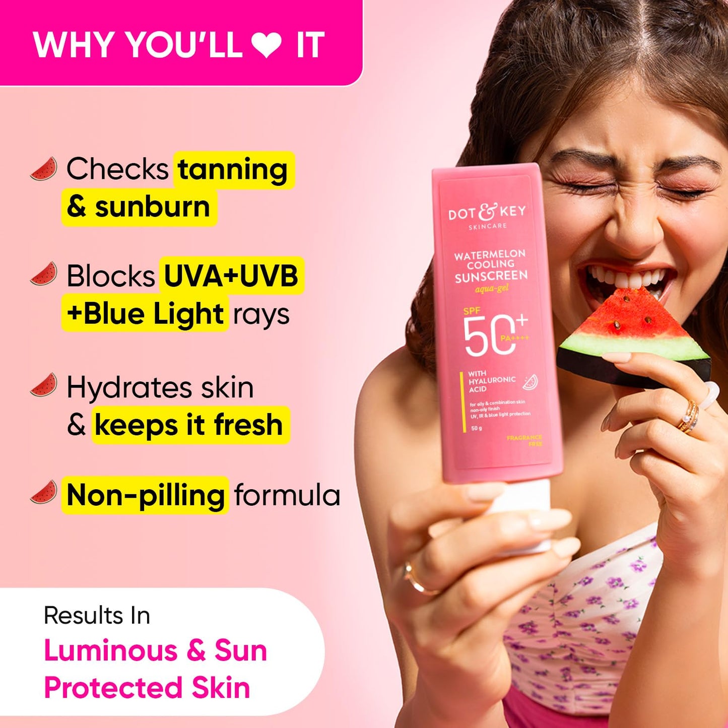 Dot & Key Watermelon Hyaluronic Sunscreen SPF 50 PA+++ - 50 gm