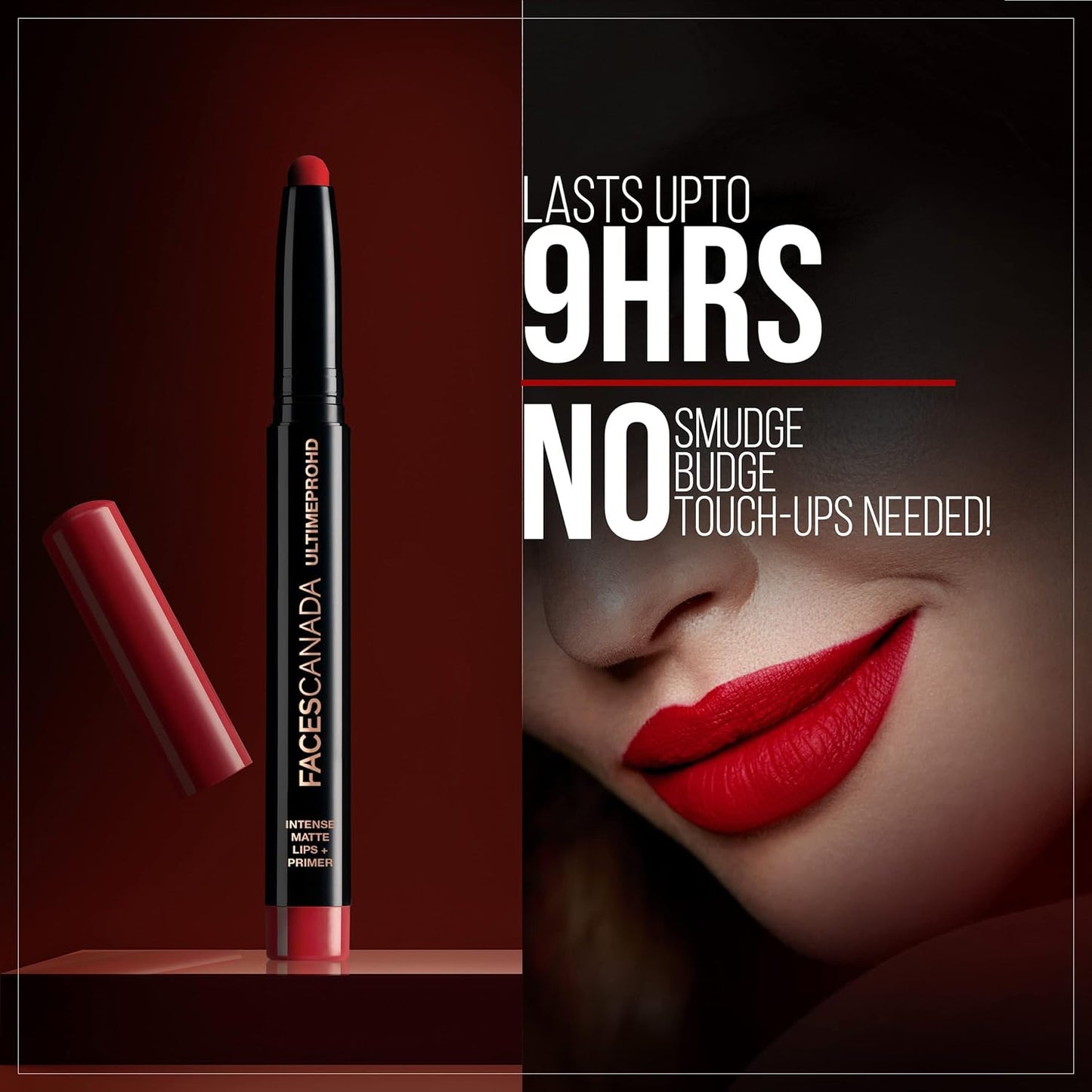 Click to see full view FACES CANADA Ultime Pro HD Intense Matte Lipstick + Primer - Obsessed (Red), 1.4g | 9HR Long Stay | Flawless HD Matte Finish