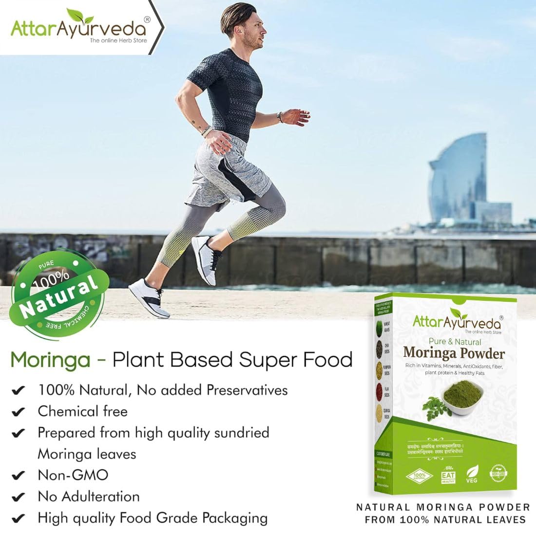Attar Ayurveda Moringa Leaf Powder, Drumstick Leaf powder, 200 gm