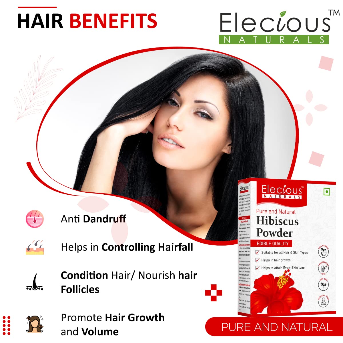 Elecious Hibiscus powder for hair growth, face and skin, 200 gm