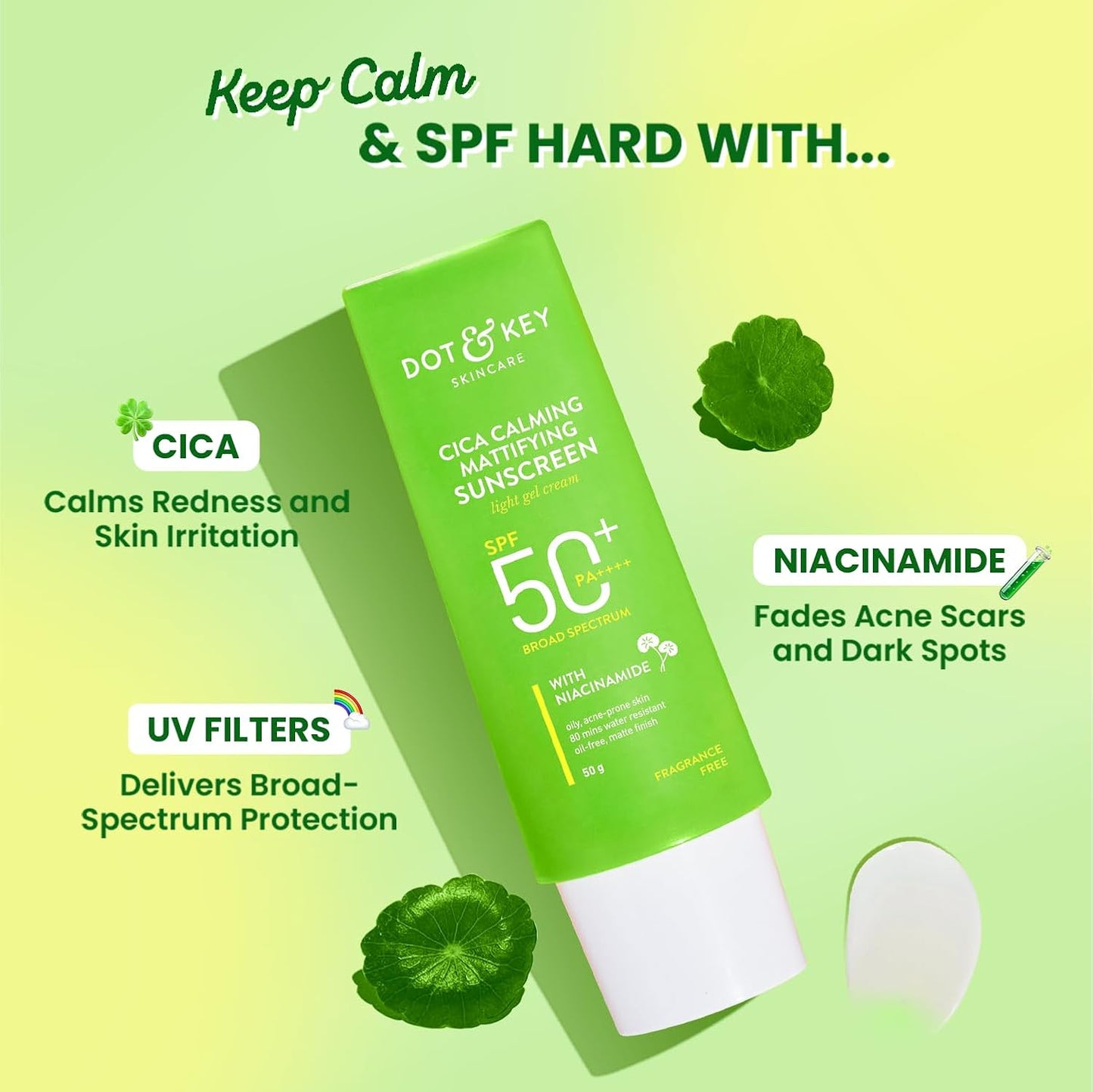 Dot & Key CICA Calming Mattifying Sunscreen SPF 50 PA++++, 80 gm