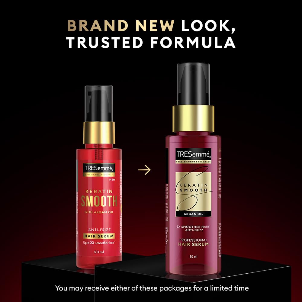 TRESemmé Keratin Smooth Anti-Frizz Hair Serum 50ml with Argan Oil|| for 2X Smoother Hair and Long Lasting Frizz control upto 48H even in 80% humidity
