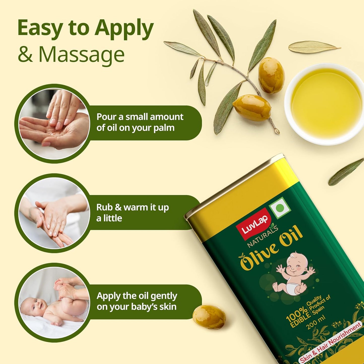 LuvLap Naturals Baby Body Massage Olive Oil, 200 ml