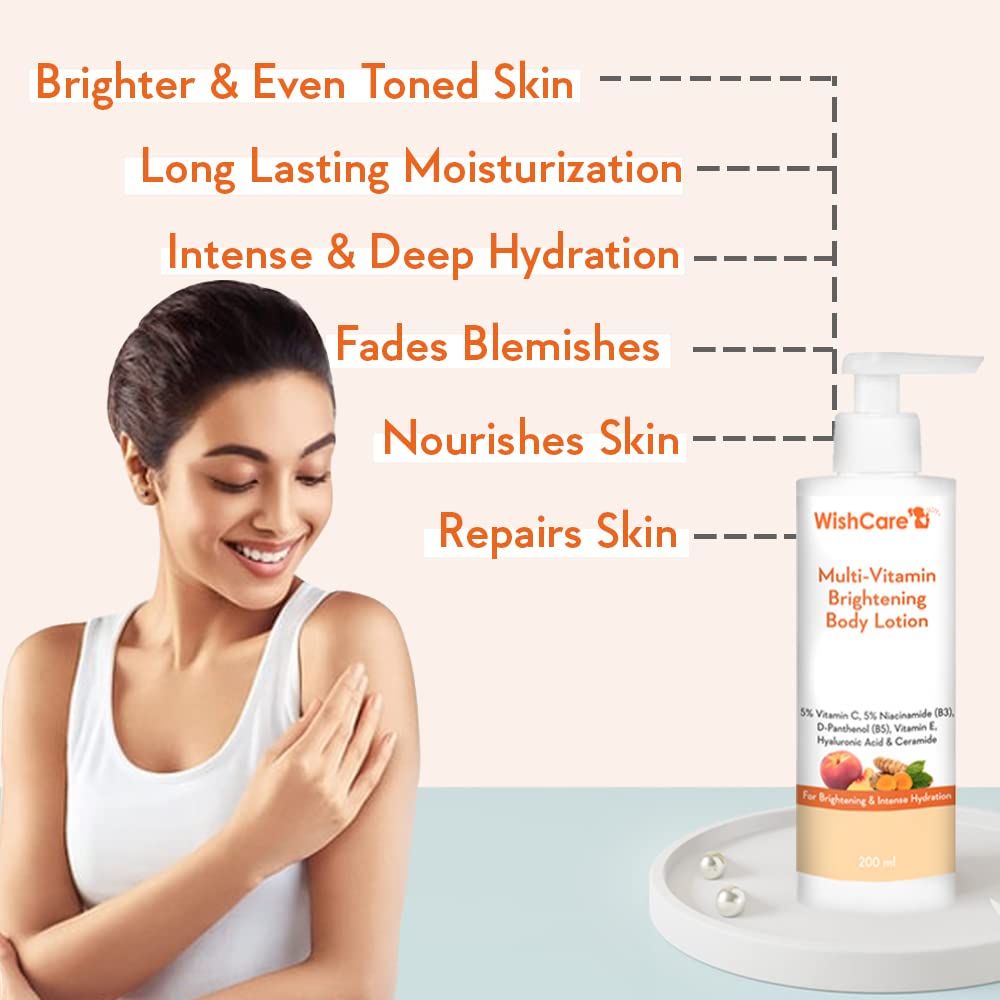 WishCare Multi-Vitamin Brightening Body Lotion - 5% Vitamin C, 5% Niacinamide(B3), Panthenol(B5), 200 ml