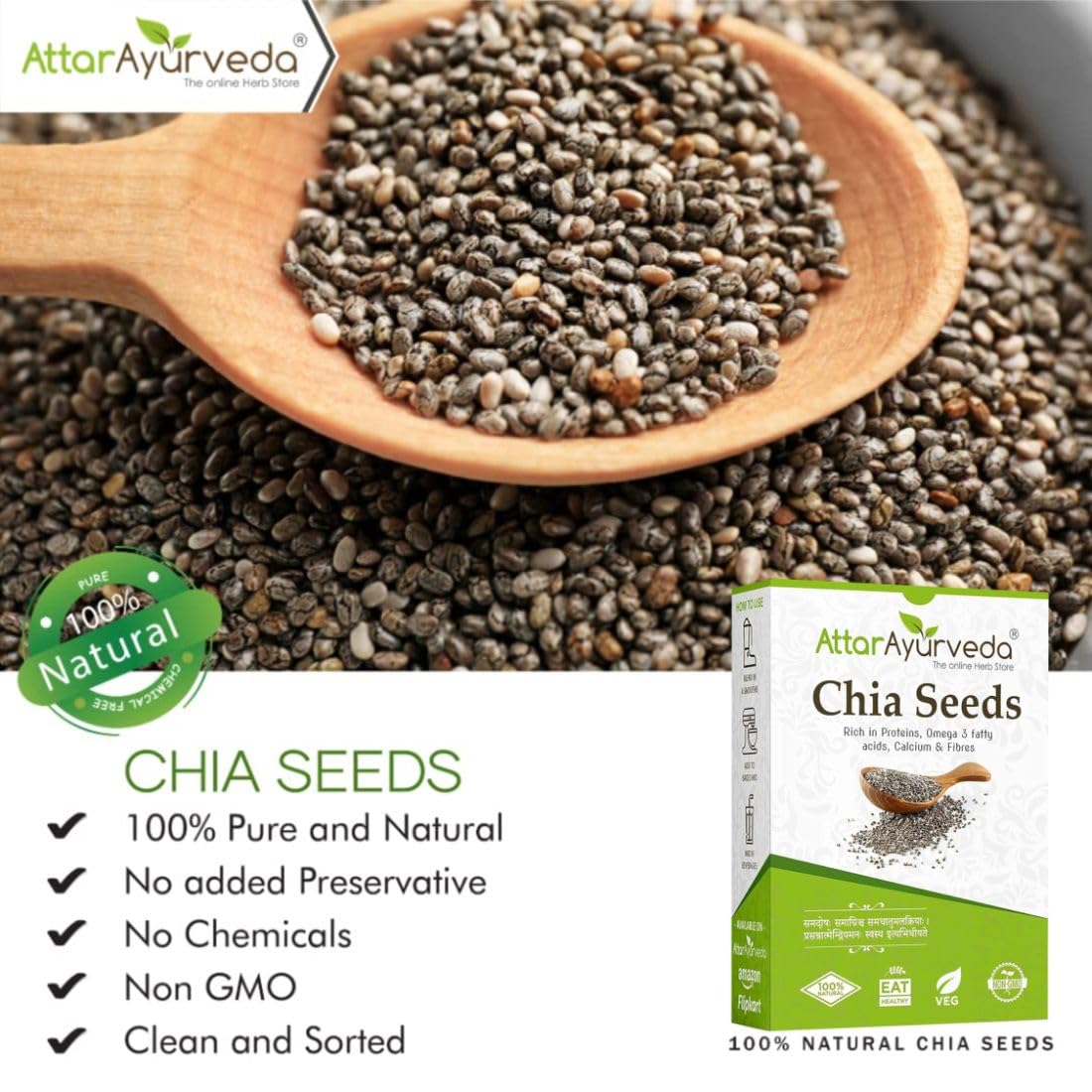 Attar Ayurveda Chia Seeds 250 gm - For Weight Management and Eating | Pure and Natural | Preservative-free | Non-GMO