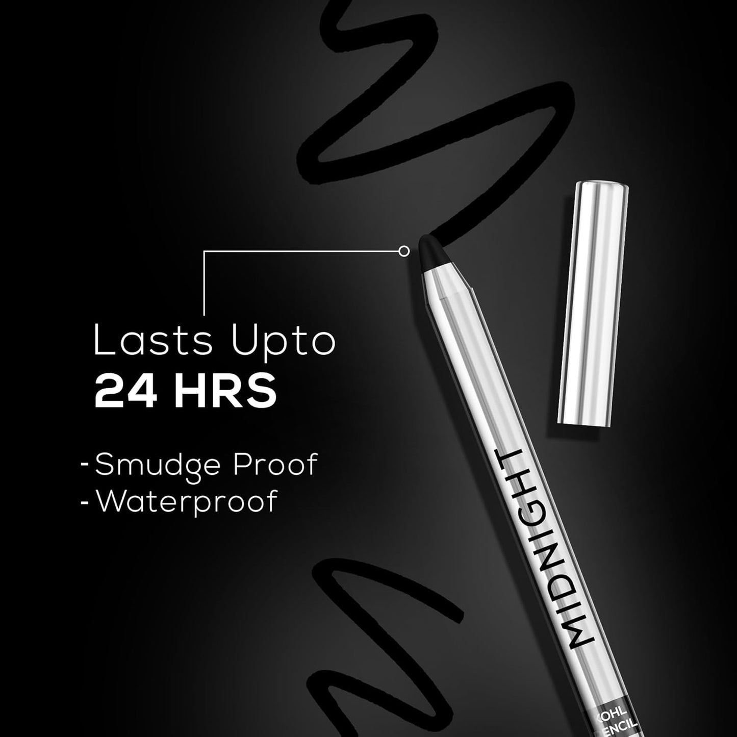 Renee Midnight Kohl Pencil - Smudge proof and Waterproof Kajal - 24 Hrs Long Stay - Darkest Black - 1.5 Gm