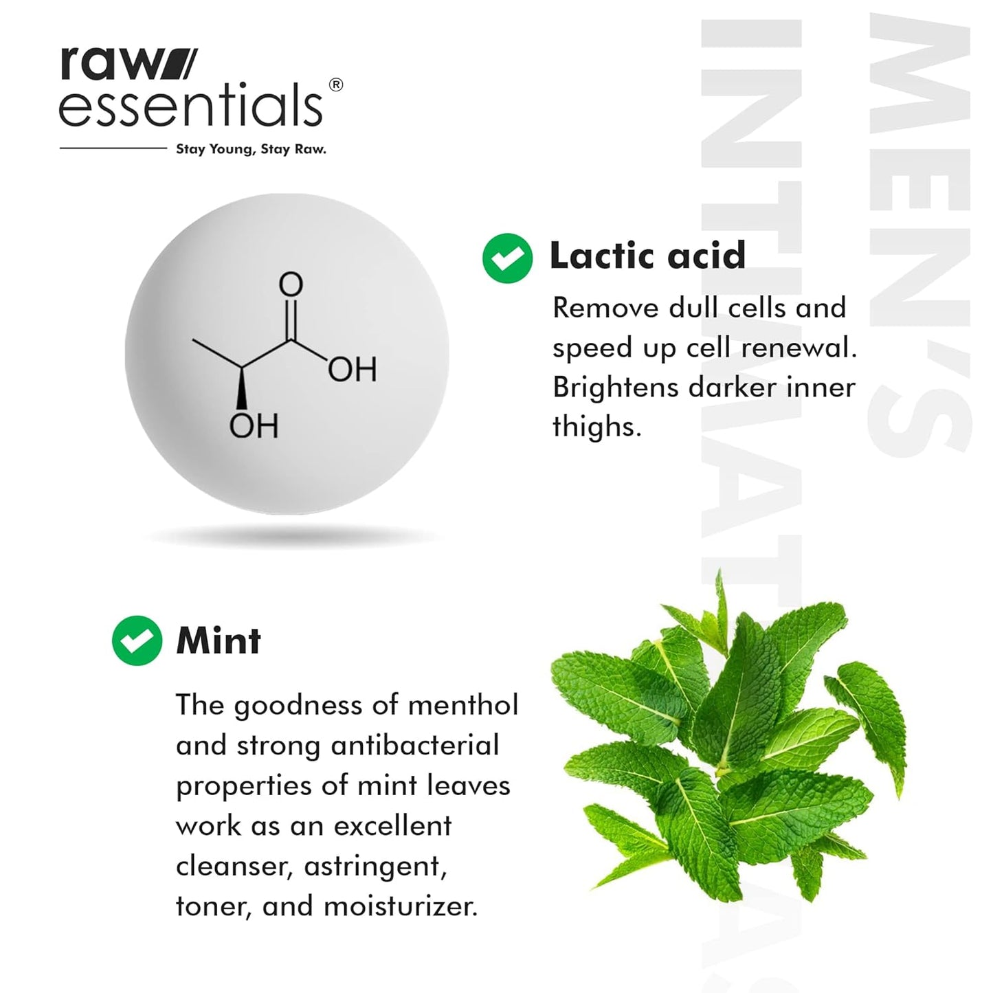 Raw Essentials Intimate Wash for Men 150 ml, Relieves Itchiness & Odour, Prevents Fungal Growth, Brightens Groin Area, pH Balanced, Sulphate Free, Paraben Free