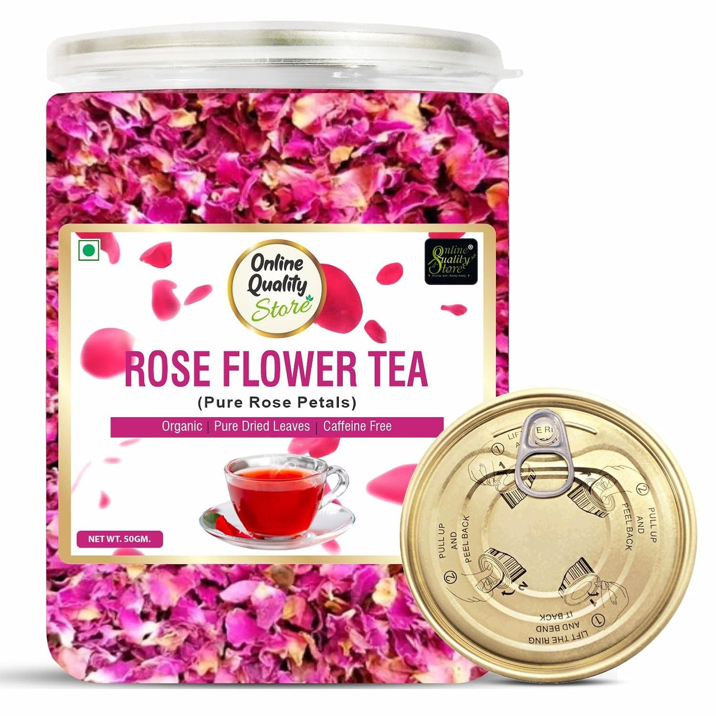 Online Quality Store Natural Rose Flower Tea, Pure Petals, Caffeine Free Herbal, Use for Iced, Cocktails. 50 gm