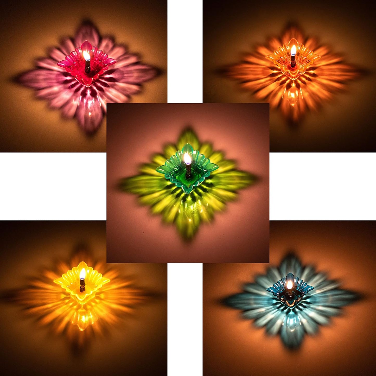 Indian Karigar 12 pcs Diwali Diyas Colourful 3D Reflection Diya, Multicolour
