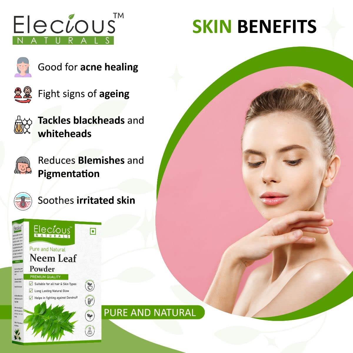 Elecious 100% Neem Powder for Face Pack, 200 gm