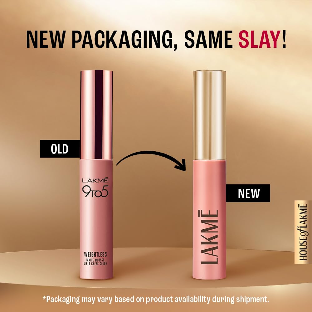 Lakme 9 To 5 Weightless Mousse Lip & Cheek Color, Matte Lipstick & Blush, Plum Feather, 9 gm