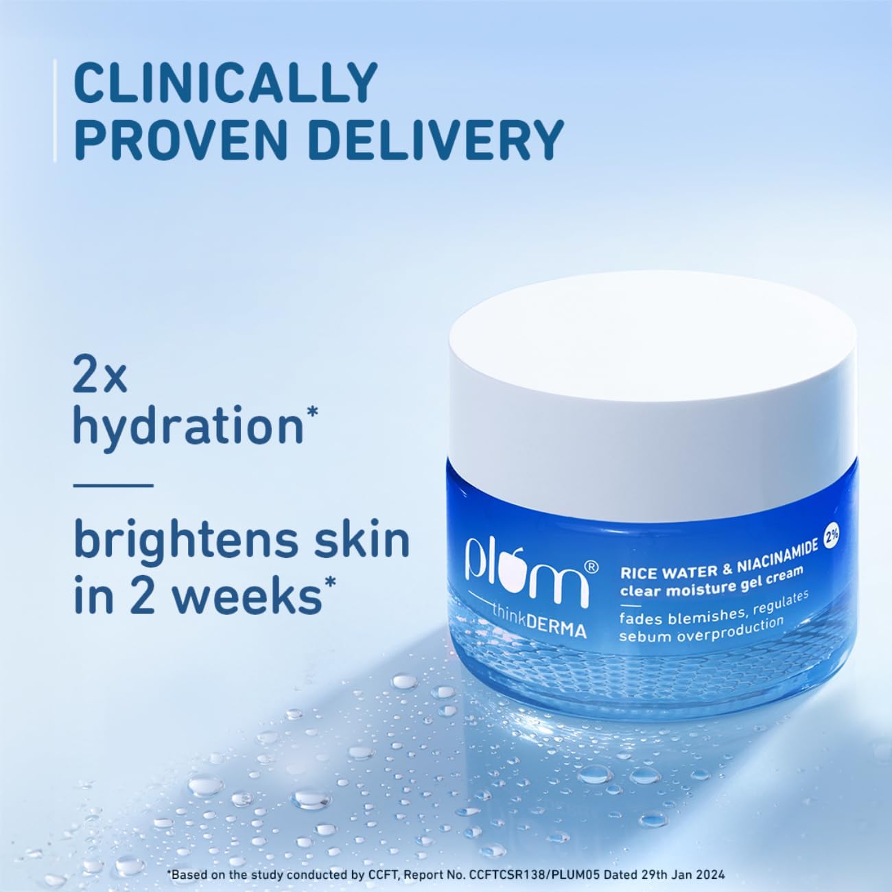 Plum 2% Niacinamide & Rice Water Superlight Gel Cream Moisturizer for Face | Oil-Free Hydration | Brightens, Fades Blemishes | Dermat-Tested | All Skin Types