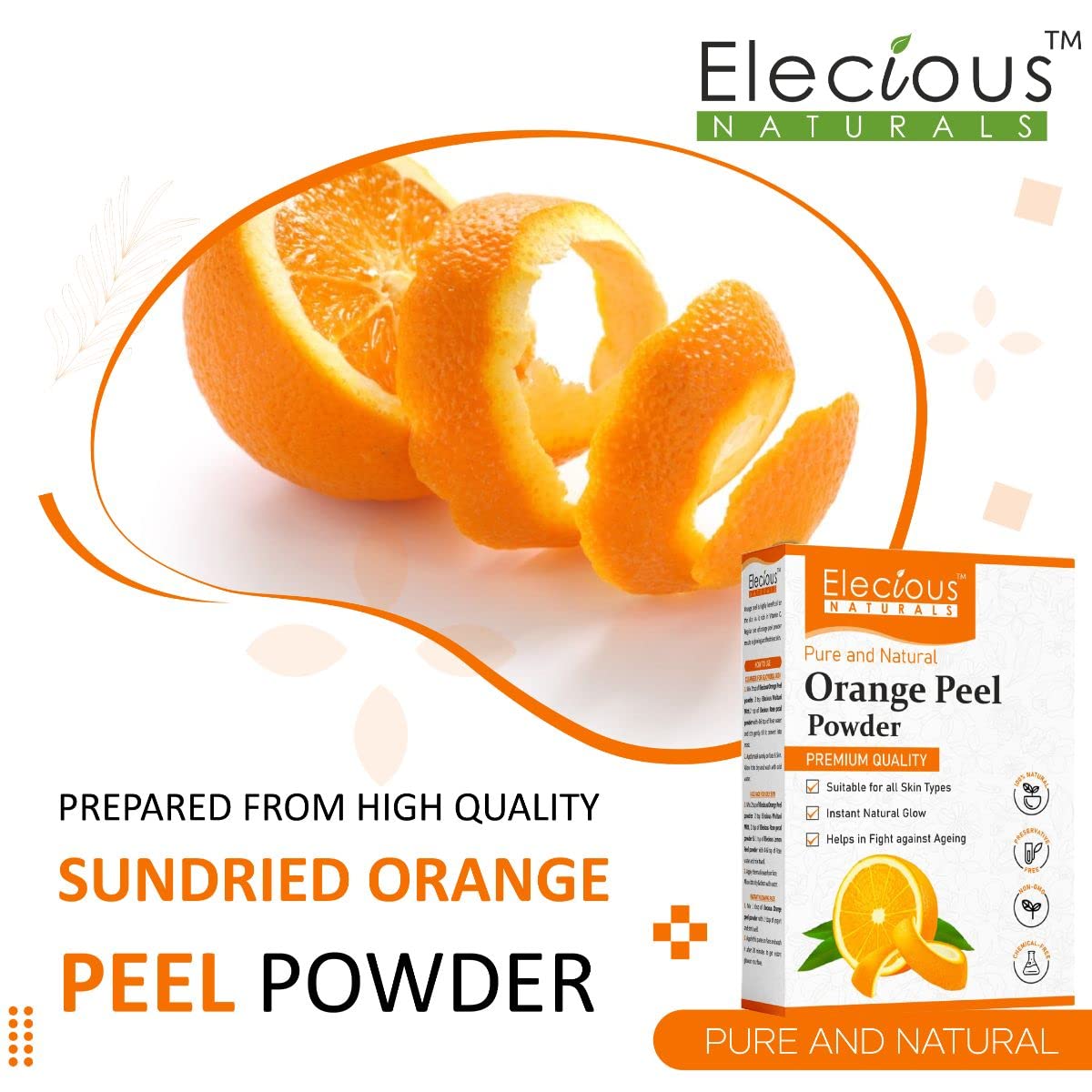 Elecious Orange Peel Powder For Skin and Face, 200 gm