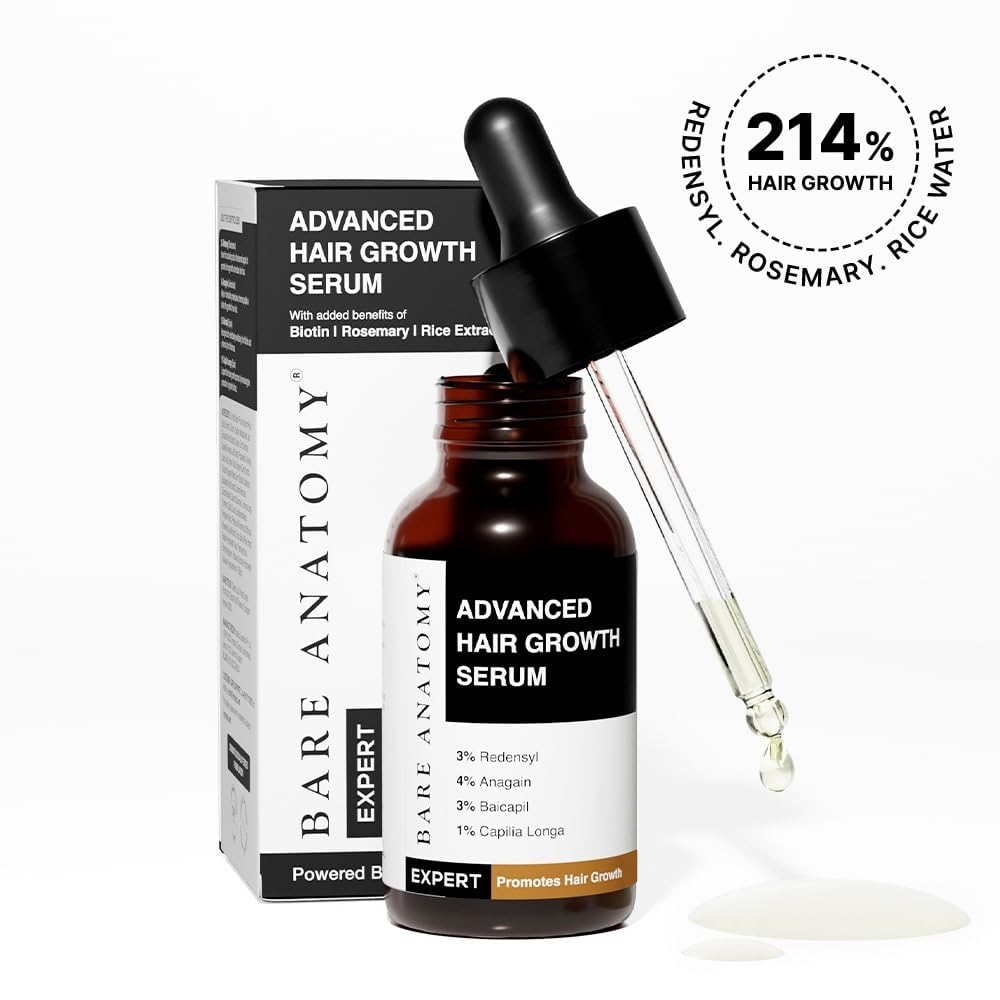 Bare Anatomy Advanced Hair Growth Serum | 3% Redensyl + 4% Anagain + 3% Baicapil + 1% Capilia Longa, Rosemary, Biotin & Rice Extract | Hair growth & Hair fall control serum for Women & Men | 30mL (Pack of 3)