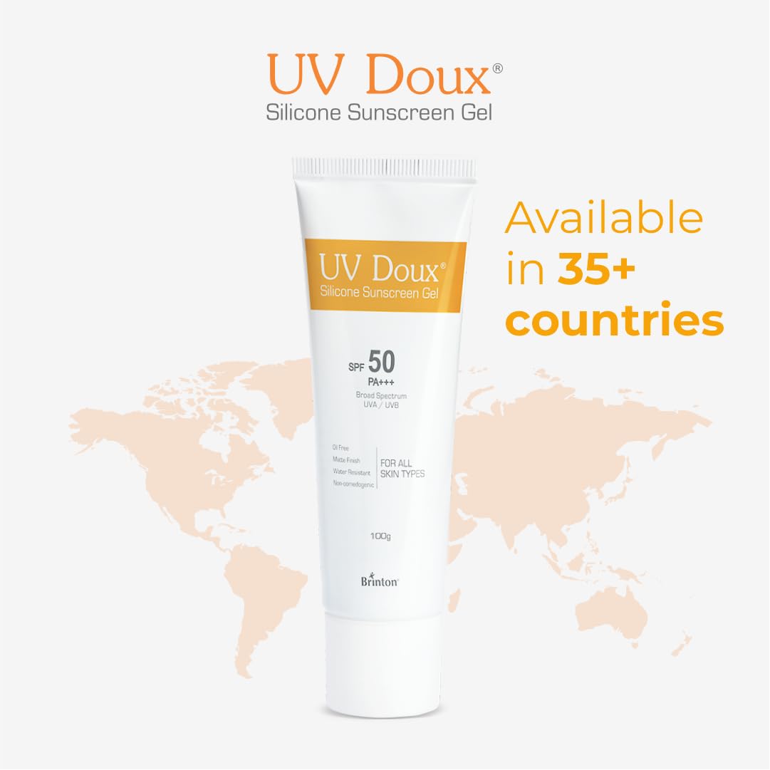 UV Doux Sunscreen Gel SPF 50 PA+++ | Broad Spectrum UVA & UVB | No White Cast | Benzene-Free | Dermatologist-Approved | Non-Comedogenic | Water-Resistant | For Oily, Acne & Sensitive Skin | 100 g