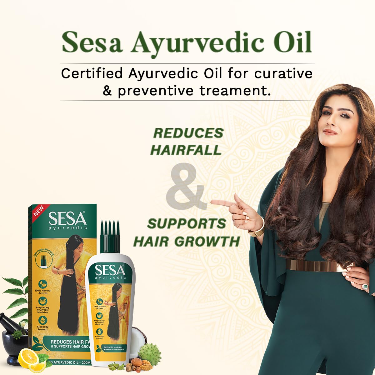 SESA Ayurvedic Hair Oil With Bhringraj & 17 Rare Herbs With Coconut Oil and 4 Nourishing Oil For Hair Growth Help Control Hair Fall with Easy Oil Applicator For Women and Men (200 ml)