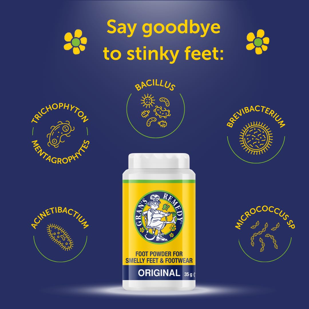 GRAN'S REMEDY Scented Foot Powder, Natural Shoe Deodorizer and Foot Odor Eliminator Powder for Men, Women, and Kids, Absorb Sweat and Moisture, Neutralize Smelly Odors, 50g