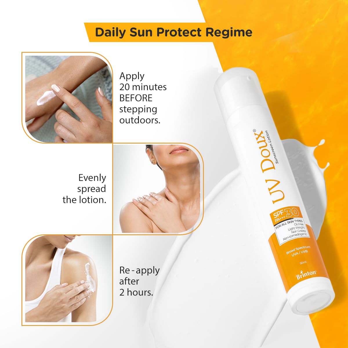 UV Doux Sunscreen Lotion with SPF 30 | Oil Free Formula | UVA & UVB Protection 50 ml