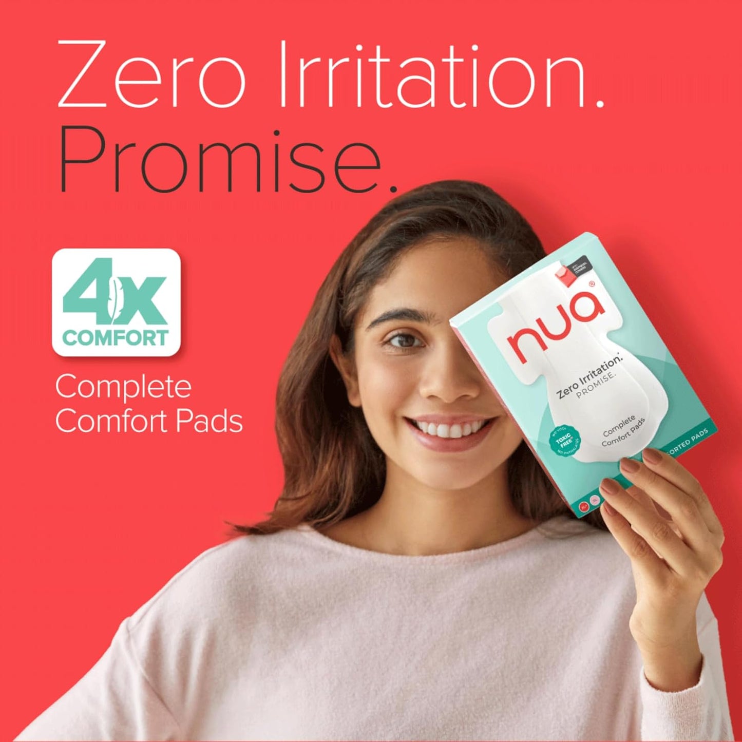 Nua Complete Comfort Sanitary Pads for Sensitive Skin | Pack of 12 Pads (3 Heavy Flow, 5 Medium Flow, 4 Light Flow) with Disposal covers | Zero Irritation