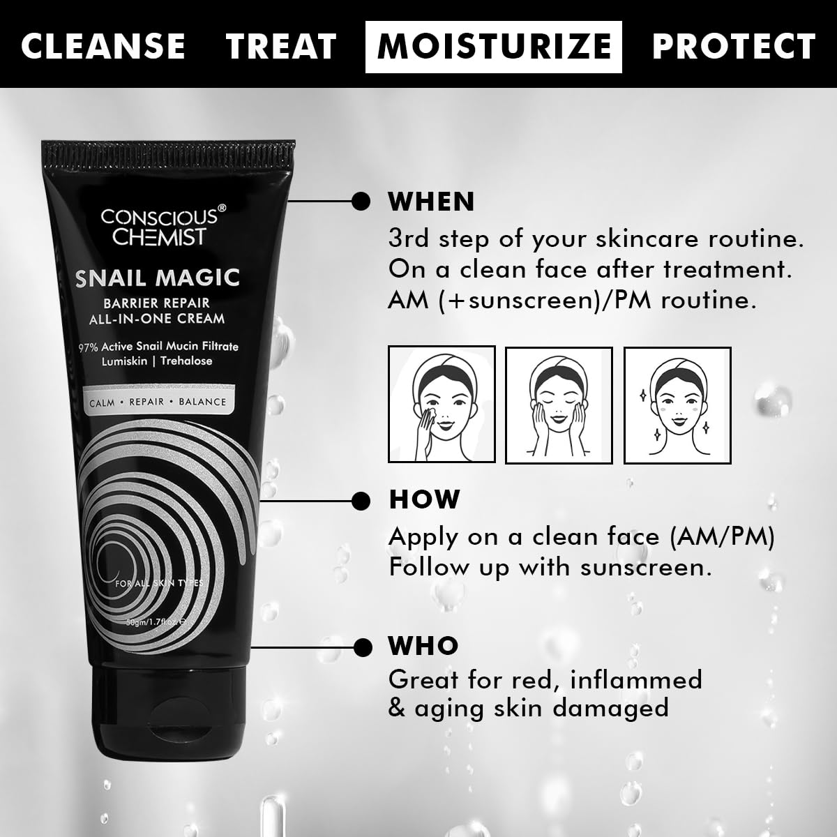 Conscious Chemist® Snail Mucin Hydrating All-in-One Moisturizer for Face, 50 gm