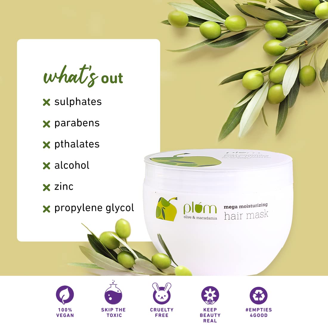 Plum Olive & Macadamia Mega Moisturizing Hair Mask, 250 ml